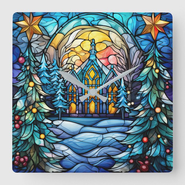 Stained Glass Church Wall Clock (Front)