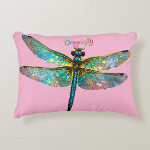 Stained Glass Colorful Dragonfly Accent Pillow