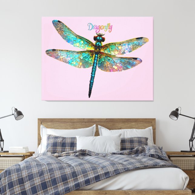 Stained Glass Colorful Dragonfly Canvas Print (Insitu(Bedroom))