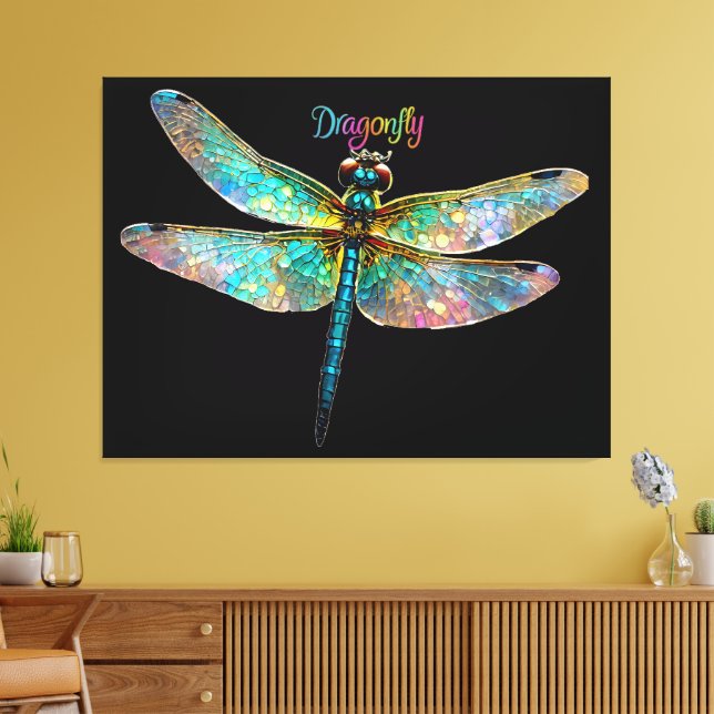 Stained Glass Colorful Dragonfly Canvas Print (Insitu(LivingRoom))