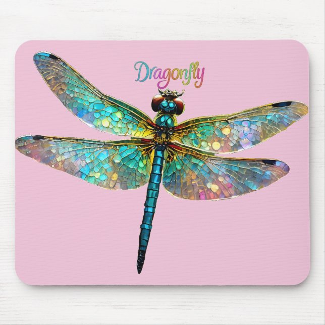 Stained Glass Colorful Dragonfly Mouse Pad (Front)