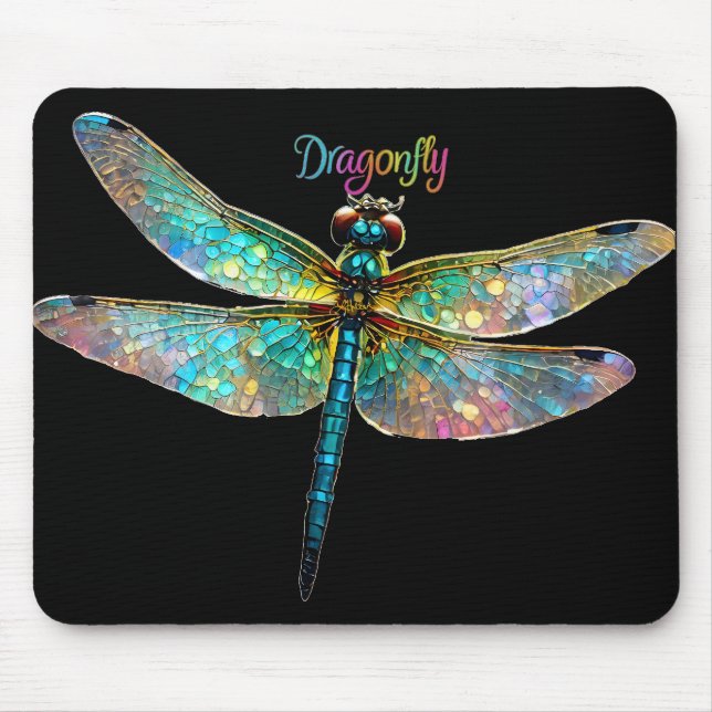 Stained Glass Colorful Dragonfly Mouse Pad (Front)