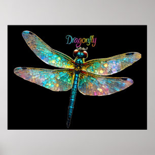 Stained Glass Colorful Dragonfly Poster