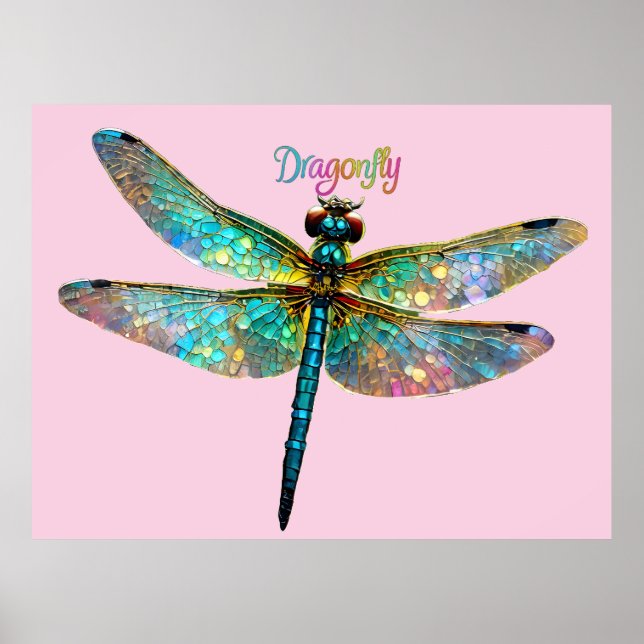 Stained Glass Colorful Dragonfly Poster (Front)