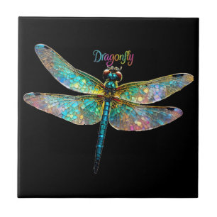 Stained Glass Colorful Dragonfly Tile