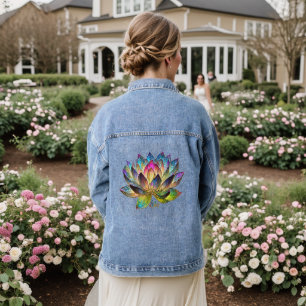 Stained Glass Colorful Lotus Flower  Denim Jacket