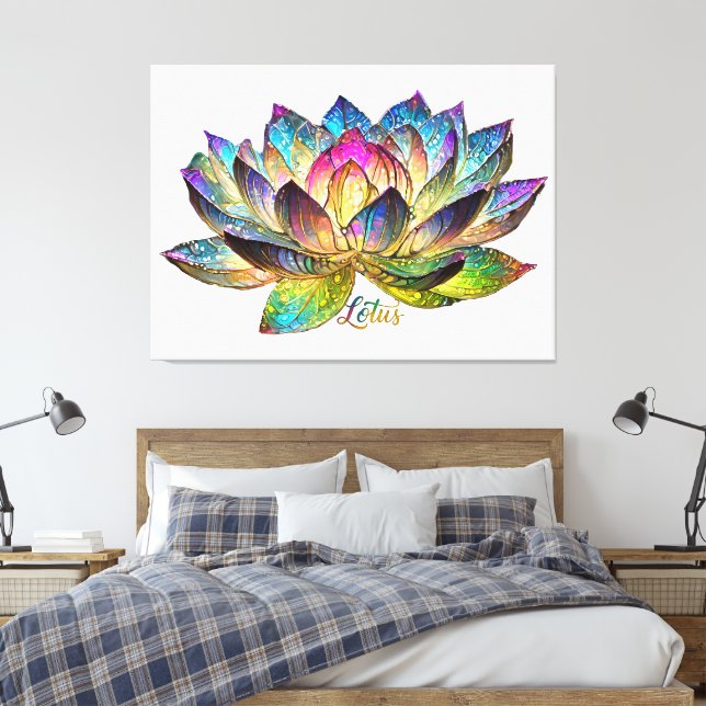 Stained Glass Colorful Lotus Flower on White Canvas Print (Insitu(Bedroom))