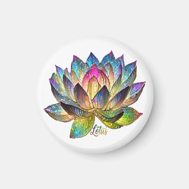 Stained Glass Colorful Lotus Flower on White  Magnet (Front)