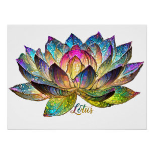 Stained Glass Colorful Lotus Flower on White Poster