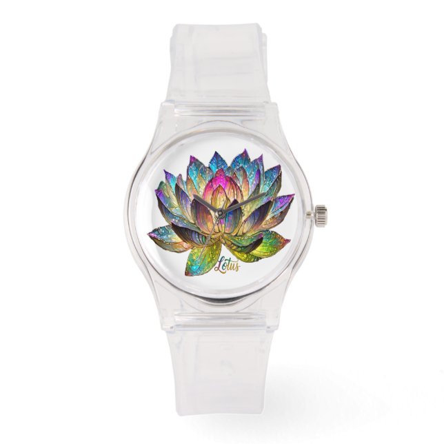 Stained Glass Colorful Lotus Flower on White  Watch (Front)