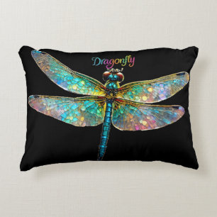 Stained Glass Colourful Dragonfly Accent Pillow