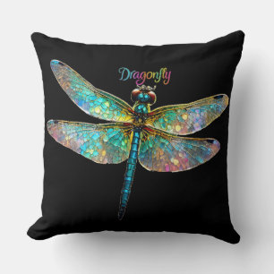 Stained Glass Colourful Dragonfly Throw Pillow