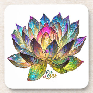 Stained Glass Colourful Lotus Flower on White Coaster