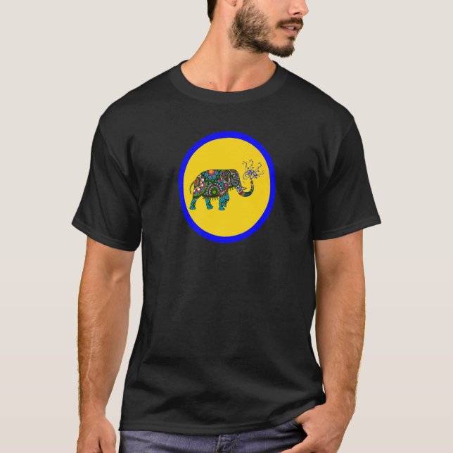 Stained Glass Colourful Mandala Paisley Elephant   T-Shirt (Front)