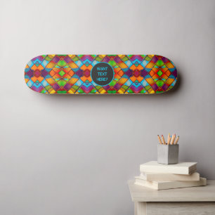 Stained Glass - Colourful Mosaic Tile - Add Text t Skateboard