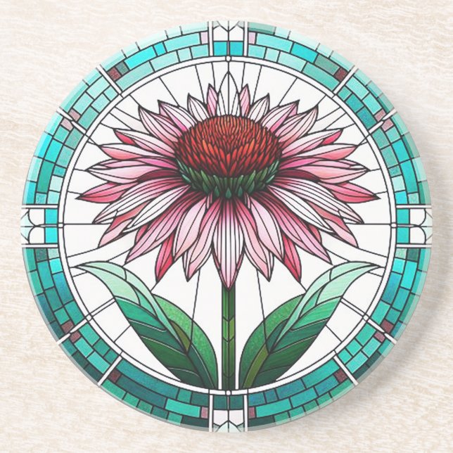 Stained Glass Coneflower Coaster (Front)