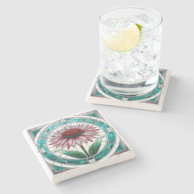 Stained Glass Coneflower Stone Coaster (Side)