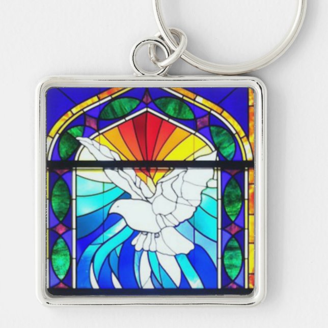 Stained Glass Confirmation Holy Spirit Dove Keychain (Front)