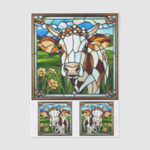 Stained Glass Cow with Floral Crown EK9L Decoupage Tissue Paper