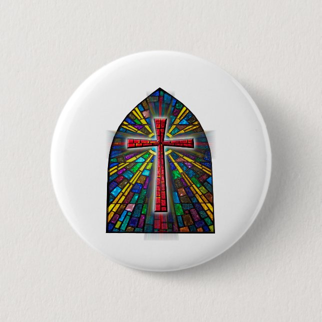 Stained Glass Cross 2 Inch Round Button (Front)