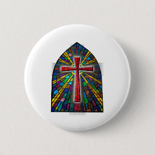 Stained Glass Cross 2 Inch Round Button