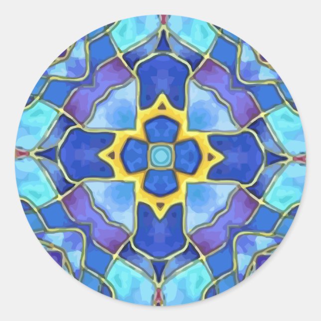 Stained Glass Cross, Christian to Customize Classic Round Sticker (Front)