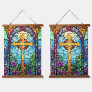 Stained Glass Cross  Hanging Tapestry