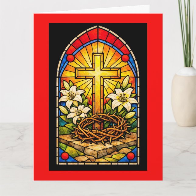 Stained Glass Cross & Lilies Card (Front)