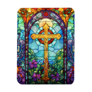 Stained Glass Cross  Magnet
