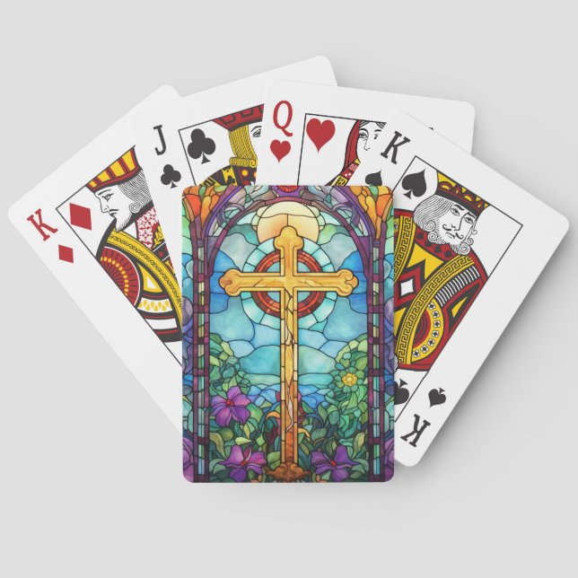 Stained Glass Cross  Playing Cards (Back)