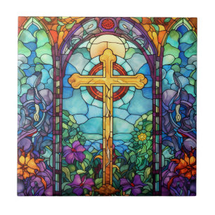 Stained Glass Cross  Tile