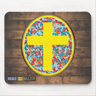 Stained Glass Cross w/website link Mouse Pad