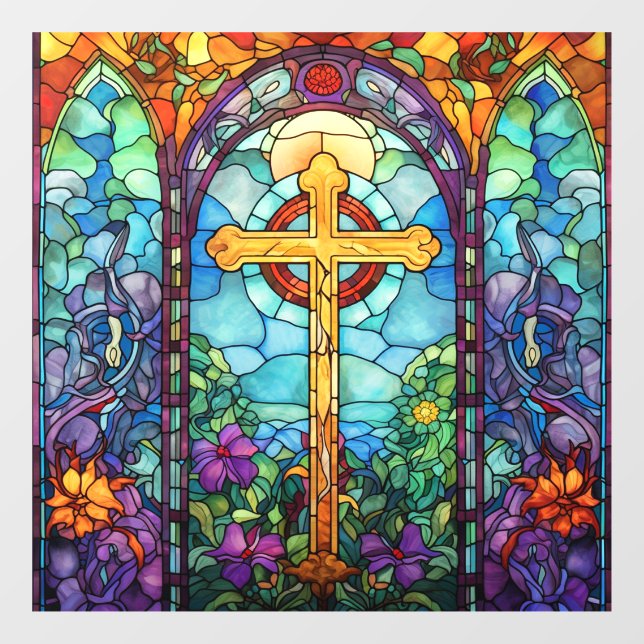 Stained Glass Cross  Window Cling (Sheet)