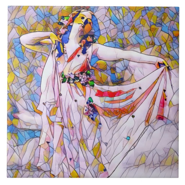 Stained Glass Dancer in Flowing Dress Tile (Front)