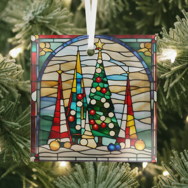 Stained Glass Decorative Christmas Trees Glass Ornament (Insitu)