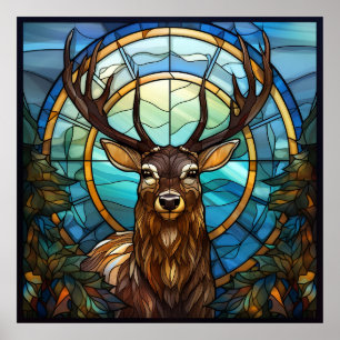 Stained Glass Deer Poster