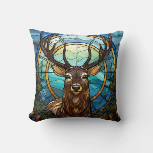 Stained Glass Deer Throw Pillow
