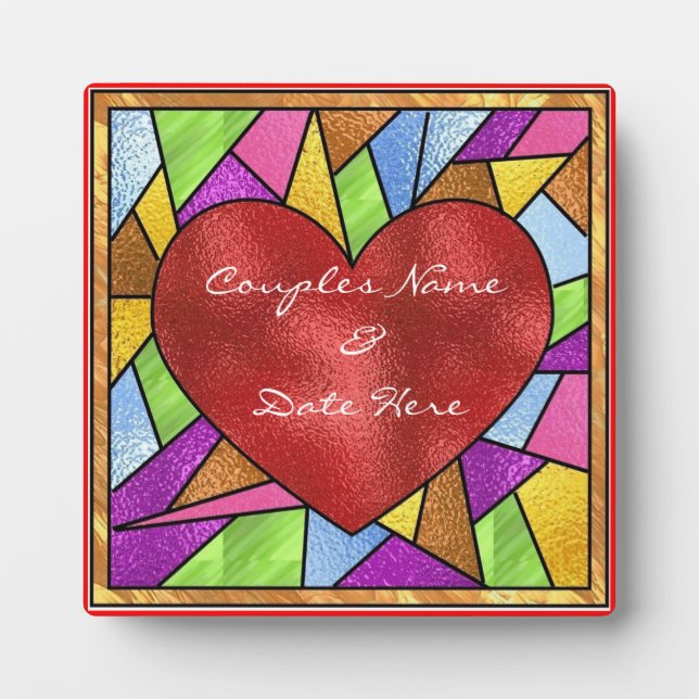 Stained Glass Design Heart Wedding Plaque  Gifts (Front)