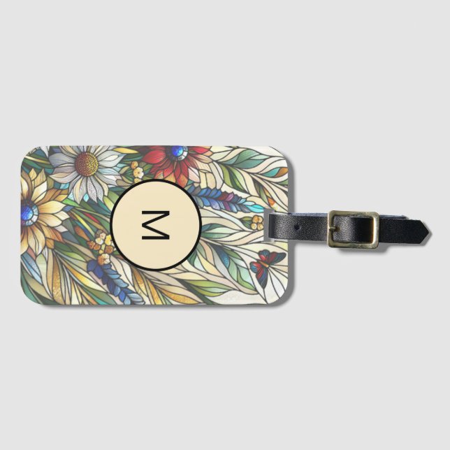 Stained Glass Design Wildflowers Field Monogram Luggage Tag (Front Horizontal)