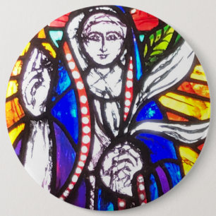 Stained Glass Design with Religious Figure. 6 Inch Round Button