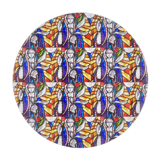 Stained Glass Design with Religious Figure. Cutting Board (Front)