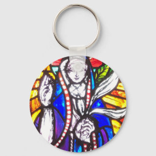 Stained Glass Design with Religious Figure. Keychain