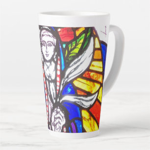 Stained Glass Design with Religious Figure. Latte Mug