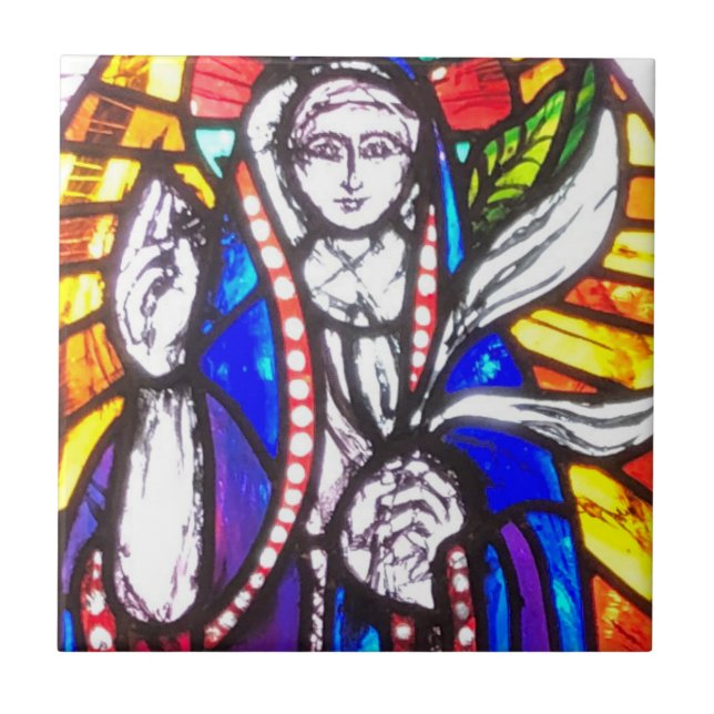 Stained Glass Design with Religious Figure. Tile (Front)