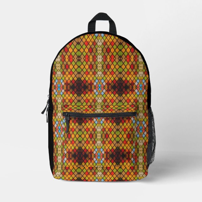 Stained Glass Diamond Pattern Printed Backpack (Front)