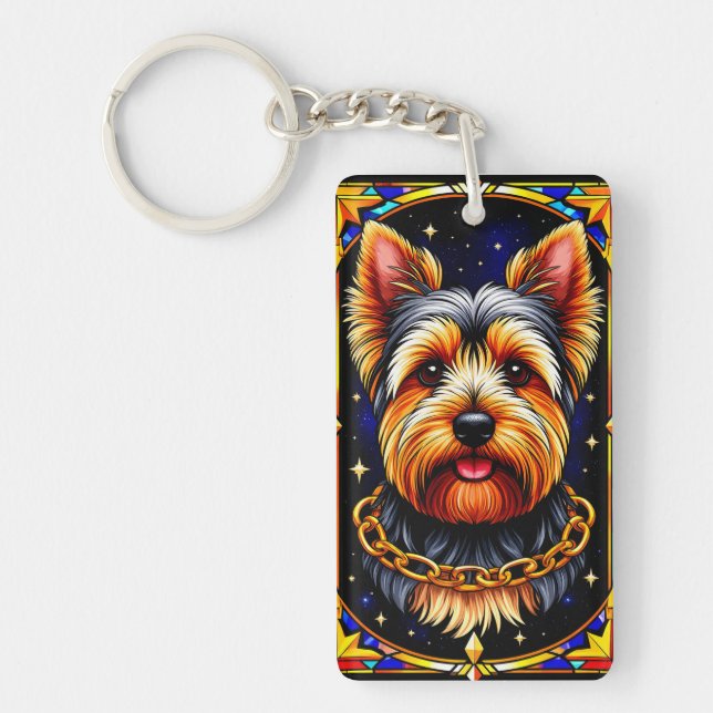 Stained Glass Dog with a Starry Background Keychain (Front)