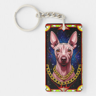 Stained Glass Dog with a Starry Background Keychain