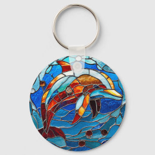 Stained glass dolphin keychain