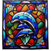 Stained Glass Dolphin's 2 Shower Curtain