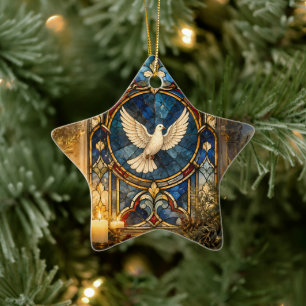 Stained Glass Dove Christmas Window Ceramic Ornament